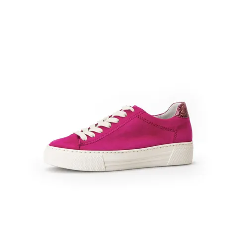 Gabor Plateau Schnürschuhe Damen 31373532343535 Pink 37 1/2 EU - Sneaker für Damen aus hochwertigem Rauleder in Pink mit glänzenden Highlights, ideal für Alltag und Freizeit, bietet individuellen Tragekomfort durch herausnehmbares Fußbett und flexible Laufsohle.