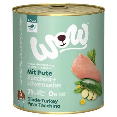 Wow Hundefutter nass Adult mit Pute, 6X 800g I reichhaltiges Nassfutter für ausgewachsene Hunde Aller Rassen I Beste Qualität mit viel Fleisch, Zucchini & Löwenzahn I hohe Akzeptanz & Verträglichkeit