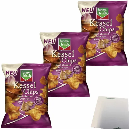 funny frisch Kessel Chips Sweet & Roasted Onion Style 3er Pack 3x120g Packung