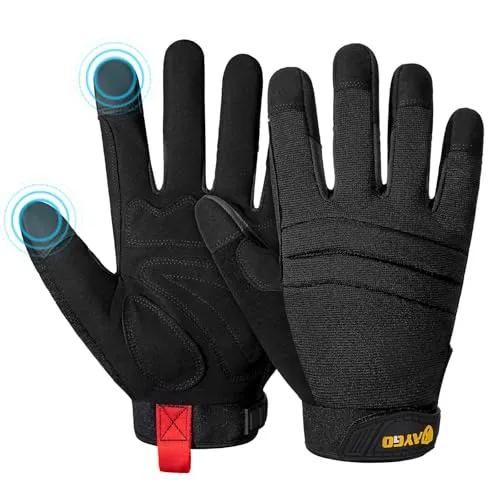 KAYGO Mechanische Arbeitshandschuhe für Herren, Abriebfeste Robuste Mechanikerhandschuhe mit Touchscreen Kunstleder Handflächenschutz, für DIY Baustelle Gartenarbeit (Voll Schwarz, XL, Gr 10)