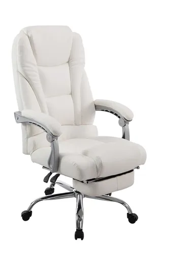 CLP Bürostuhl Pacific mit Fußablage – Weißer Komfortstuhl - Bürostuhl Pacific mit Fußablage, ergonomisch verstellbar, stilvolles Design und hohe Belastbarkeit bis 150 kg für maximalen Komfort im Home Office.