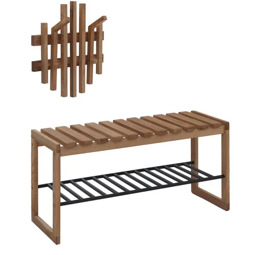 Mendler MCA Garderobenset HWC-P57, Garderobenpaneel Sitzbank Schuhablage, Massiv-Holz Eiche ~ Variantenangeb 119392+119393