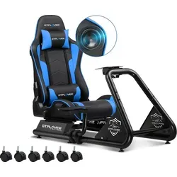 GTPLAYER Simulator Cockpit, SIM racing Cockpit, rennsimulator lenkradständer Gamingstuhl racing wheel stand mit Bluetooth-Lautsprecher und Pedalab... - Blau