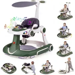 COSTWAY 7 in 1 Lauflernhilfe mit Verdeck und Spielboard für Babys - Vielseitige 7-in-1 Lauflernhilfe für Babys ab 6 Monaten. Sie unterstützt die Entwicklung mit verstellbarer Höhe und interaktivem Spielboard für Spaß und Entdeckung. Ideal für drinnen und draußen.