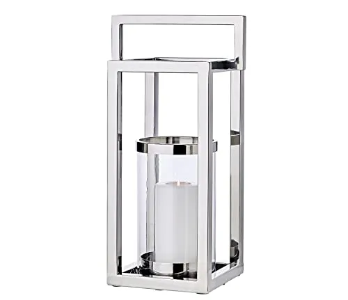 EDZARD Laterne Manhattan - Windlicht aus Edelstahl, 58 cm, rundes Innenglas, stilvolles Design - Elegante Laterne aus vernickeltem Edelstahl für stimmungsvolle Abende im Freien. Schützt Kerzen vor Wind und verwandelt jeden Moment in ein romantisches Erlebnis. Ideal für kreative Dekorationen und stimmungsvolle Beleuchtung.