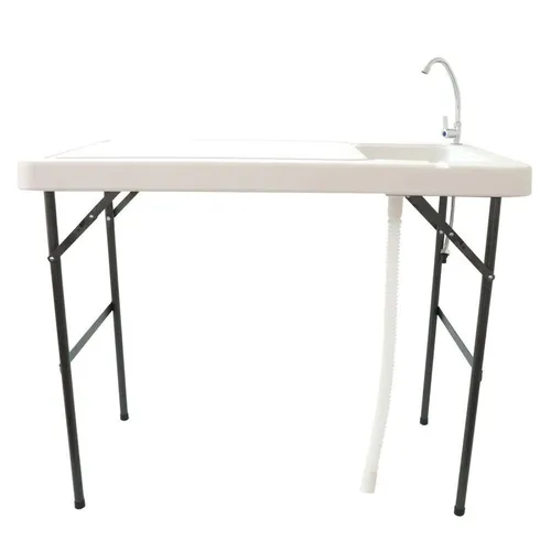 Klappbarer Filetiertisch mit Wasserhahn – Ideale Camping Spüle - Camping-Möbel mit extra großer Arbeitsfläche von über 50 x 80 cm und klappbarem Design für einfache Portabilität. Perfekt für Outdoor-Abenteuer, Angeln und Kochen im Freien.