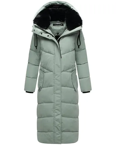 Navahoo Damen Wintermantel - warmer Steppmantel mit abnehmbarer Kapuze - Funktionsjacken: Eleganter, extralanger Puffermantel mit kuscheligem Kunstfellkragen und wasserabweisendem Obermaterial, ideal für kalte Wintertage.