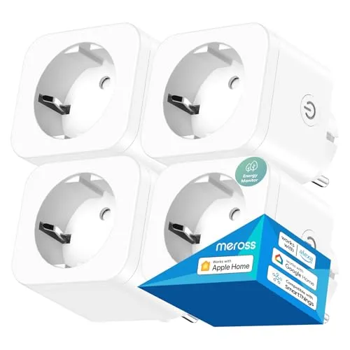 Meross Smart WLAN Steckdose Mit Strommessung16A, WiFi Alexa 4er Pack mit App Fernsteuerung & Zeitschaltuhr, Kompatibel Mit Apple HomeKit, Alexa, Google Home, SmartThings