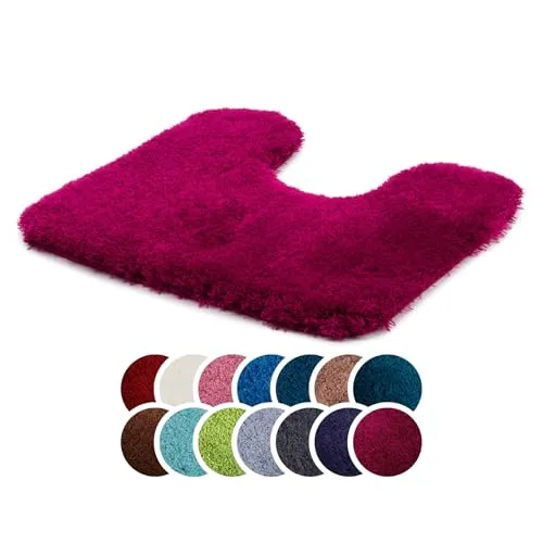 liebling Superior Badteppich mit Ausschnitt und Anti-Rutsch-Beschichtung, 100% Polyester (Mikrofaser), 50 x 45 cm, 30 Grad waschbar, Fußbodenheizung geeignet, Farbe: cyclam