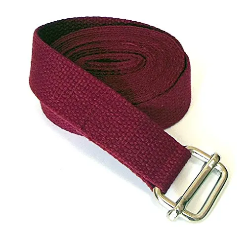 Yogagurt Yogaband 210 cm lang aus 100% Baumwolle bordeaux rot mit Schnalle aus Metall, Yoga-Straps Übungshilfe Dehnungshilfe
