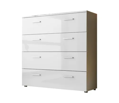 MALAGA 3 Hochglanz Kommode - Moderne Kommode in Weiß, 4 Schubladen für optimalen Stauraum und elegantes Hochglanz-Finish, ideal für jedes Zimmer.
