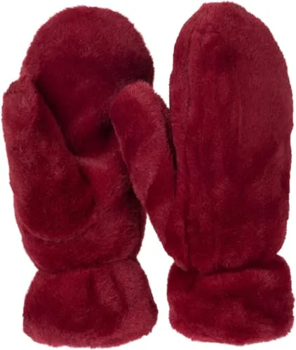 styleBREAKER Damen Fäustlinge aus kuscheligem Fake Fur Material - Weiche und warme Kunstfell Winterhandschuhe 09010050, Farbe:Bordeaux-Rot