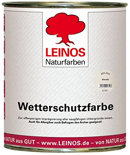 LEINOS Wetterschutzfarbe 750 ml | Altweiß Holzlasur für Holzfassaden Fenster Gartenhäuser | wetterbeständige Deckfarbe, effektive Versiegelung, langanhaltender Schutz auf Ölbasis im Außenbereich