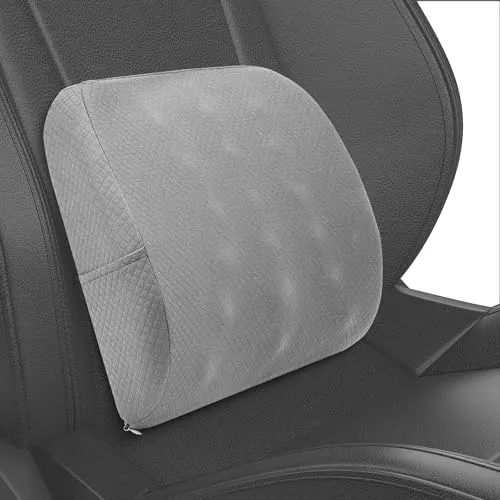 Quirlig Lendenkissen Auto, Memory-Schaum Lendenstützkissen, Autositz-Rückenkissen, Ergonomisches Rückenkissen für Auto, Zuhause, Büro, Rollstuhl, Grau