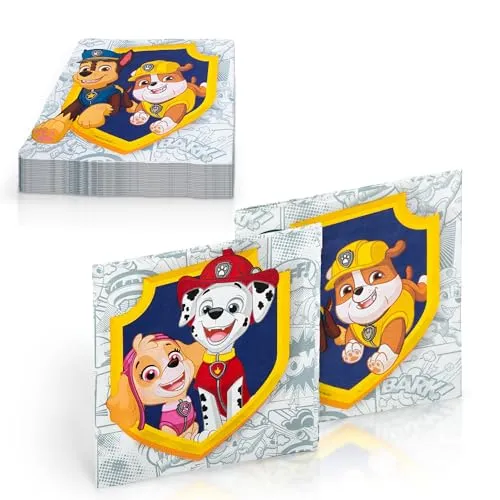 Procos 91668 - Servietten Paw Patrol, Marshall & Skye, 20 Stück, Größe 33 x 33 cm, kompostierbare Papierservietten, Motivservietten, Paw Patrol, Tischdekoration, Mundtuch