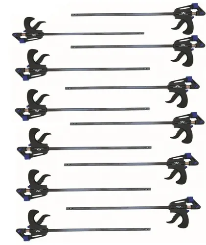 Vago-Tools 12x Schnellspannzwinge 100 mm - Einhandzwinge für Heimwerker - 12x Einhandzwinge 40 x 100 mm, ideal für Renovierungsarbeiten. Ergonomischer Griff und hohe Spannkraft machen sie zum perfekten Helfer beim Spannen, Spreizen und Fixieren von Werkstücken.