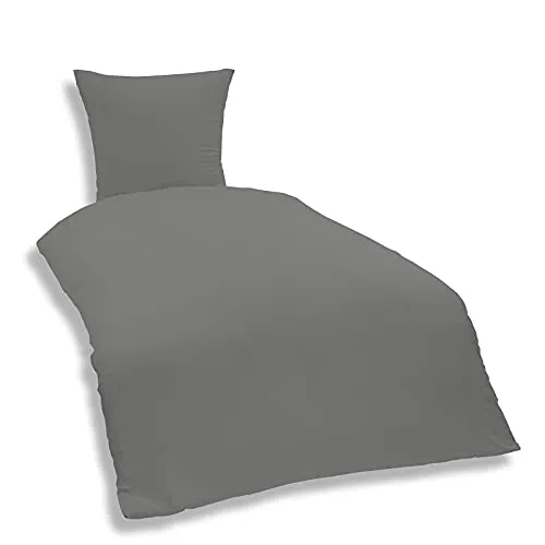 one-home Uni Bettwäsche 155x220 cm grau Einfarbig Übergröße Renforcé Baumwolle