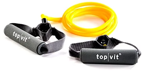 Bodytrainer, Fitnessband, Fitness Tube, Gymnastikband mit Schaumstoffgriffen, ca. 140cm lang, gelb