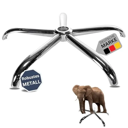 DELUKE® Bürostuhl Fußkreuz Rhino Metall Chrom | 11x22mm Rollenaufnahme, 50mm Gasdruckfederaufnahme | 5-Eckig, Fusskreuz für Bürostuhl, Drehstuhl Kreuz, Drehkreuz | Abgerundet
