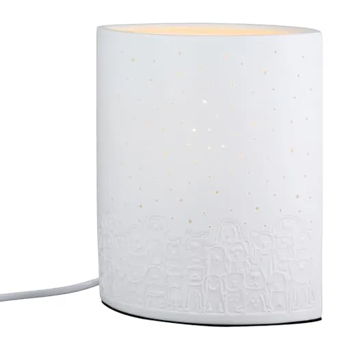 GILDE Tischleuchte HUNDEBANDE - Elegante Porzellanlampe in Weiß - Die stilvolle GILDE Tischleuchte aus hochwertigem Porzellan bringt mit ihrem charmanten Hundmotiv und warmem Licht eine besondere Atmosphäre in jeden Raum. Ideal für Nachttisch oder Schreibtisch.