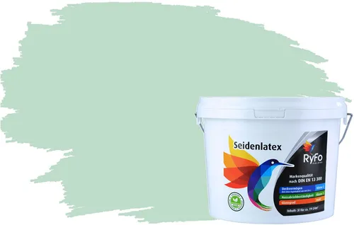 RyFo Colors Seidenlatex Trend Grüntöne Pfefferminz 3l - Strapazierfähige Innenfarbe für kreative Projekte - Hochwertige Innenfarbe auf Latexbasis, ideal für stark beanspruchte Wandflächen. Hohe Deckkraft und einfache Verarbeitung – perfekt für Neu- und Renovierungsanstriche in Wohn- und Arbeitsbereichen.
