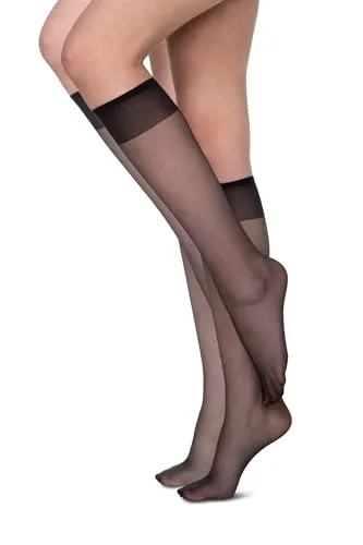 Annes styling Halbtransparente Damen-Kniestrümpfe Pop Matt Thin Basic 15 DEN Strumpfhose Sheena 2 Paar, Nero