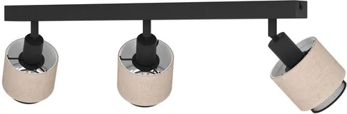 EGLO Deckenstrahler Rosley 3-fach - Moderne Deckenspots mit schwenkbaren Textil-Lampenschirmen in Natur und schwarzem Metall, ideal für gezielte Beleuchtung in jedem Raum.
