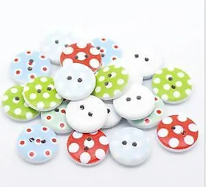 bunte Holzknöpfe 15mm rund Punkte Muster Knöpfe nähen annähen Zweilochknöpfe 50