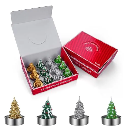 Weihnachtsbaumkerzen Set 12er von MMOBIEL – Dekorative Unparfümierte Paraffinkerzen in Gold, Silber & Grün – Weihnachtsdeko für Zuhause & Festliche Geschenke