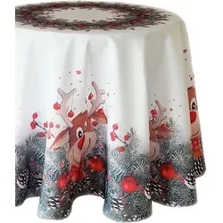 texpot Tischdecke Tischläufer Elch mit roter Nase Tischdecke Weihnachten (1-tlg) bunt rund | 130 cm x 130 cm