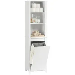 SoBuy Hochschrank BZR102 mit Wäschesack - Hochschrank für das Bad mit 3 Einlegeböden und 1 Wäschesack, ideal für platzsparende Aufbewahrung und modernes Design.