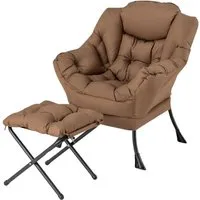 Costway Relaxsessel mit Hocker und Armlehnen Braun