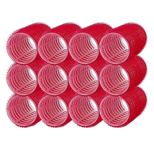 PONIK’S PROFESSIONAL Lockenwickler Mittelgroß – Haarrollen 36mm Set 12 Stück & Klettwickler Mittel – Haarwickler Für Wellen Ohne Hitze, Heatless Curls Und Mittellanges Haar, Rot