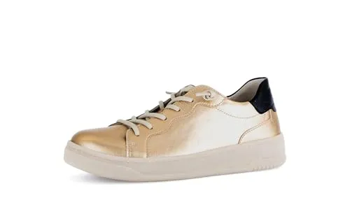 Gabor Leder-Sneakers in Gold - 40 - Stylische Sneaker mit metallisch glänzender Oberfläche, herausnehmbarer Decksohle und rutschhemmender Laufsohle für optimalen Tragekomfort und Sicherheit.