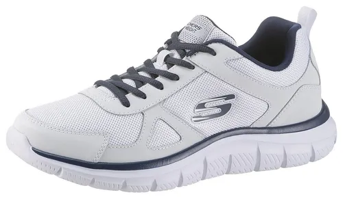 Skechers Herren Track Scloric Sneaker - Weiß mit Navy Trim, 46 EU - Herren-Sneaker mit atmungsaktivem Obermaterial aus Leder und Mesh, perfekte Dämpfung durch gepolsterte Memory-Schaum-Einlegesohle für maximalen Komfort beim Training.