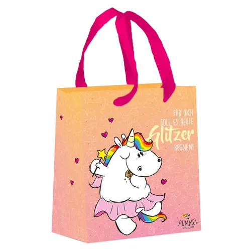 Pummeleinorn Pummelfee Geschenktüte Geschenktasche - Glitzer Pink 19 x 23 x 9 cm