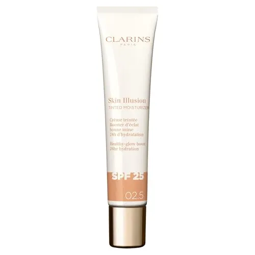 CLARINS Skin Illusion Tinted Moisturizer SPF 25 04 - 40 ml - Make-up mit natürlicher Deckkraft und strahlendem Finish. Bietet 24h Feuchtigkeit, SPF 25-Schutz und reduziert sichtbar Poren sowie Falten für eine schönere, ungeschminkte Haut.