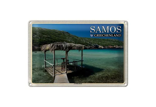 Roomando Metallschild Reise 18x12cm Samos Griechenland Livadaki Beach Meer