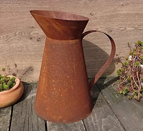 terracotta-toepfe-de Große Deko Kanne 40 cm hoch aus Metall in Edelrost Rost Garten Pflanzgefäß Blumentopf Landhaus Shabby chic Vintage Pflanzgefäß