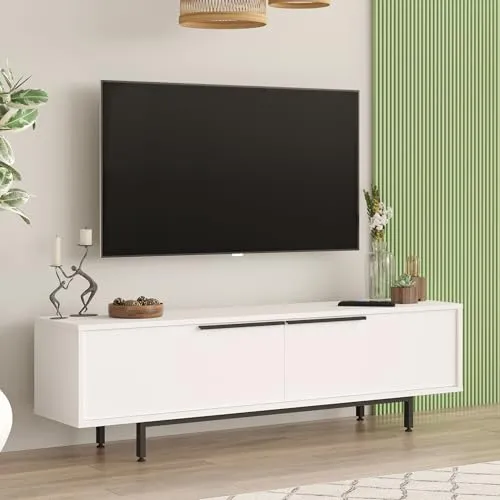 [en.casa] TV Schrank Urejovle Lowboard mit 2 Türen - TV-Halterungen: Moderner Fernsehtisch mit großzügiger Tischplatte und pflegeleichter Oberfläche für ein aufgeräumtes Wohnzimmer.