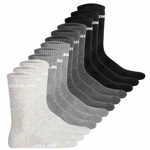 JACK&JONES Herren Tennissocken 12er Pack - JACLOGO, One Size Schwarz/Grau 40-46 - Herrensocken - 12er Pack einfarbiger Tennissocken mit Jack & Jones Logo, bieten perfekten Tragekomfort und sind atmungsaktiv für optimale Leistung.