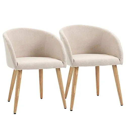 Esszimmerstühle 2er Set mit Rückenlehne, Beige - Moderne Küchenstühle in Leinen-Optik, ideal für Esszimmer und Wohnzimmer. Mit Armlehnen und einer hohen Gewichtskapazität von 150 kg.