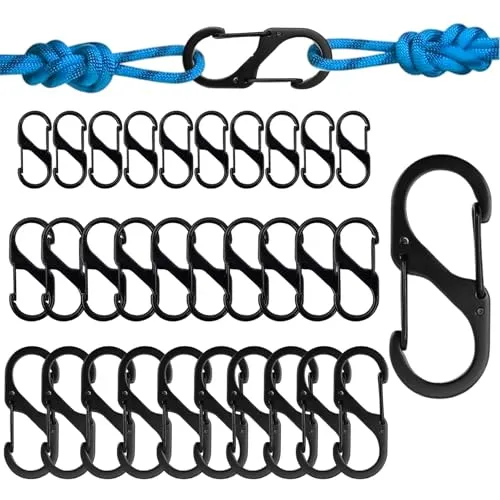 Stück S Karabiner, Metall Doppelkarabiner DREI Größen 32mm/40mm/50mm, 8 Förmiger 2 Öffnungen Karabine Karabinerhaken für Haushalt Wanderungen Freien Angeln Camping Reisen(Schwarz) 30