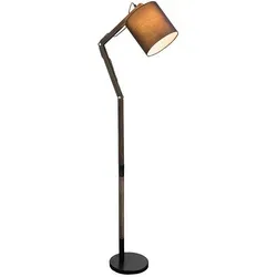 Globo Stehleuchte Mattis Schwarz - Höhenverstellbar und Schwenkbar - Design-Stehlampe mit modernem Materialmix aus Holz und Stoff, ideal ausrichtbar für perfektes Licht in jedem Raum.