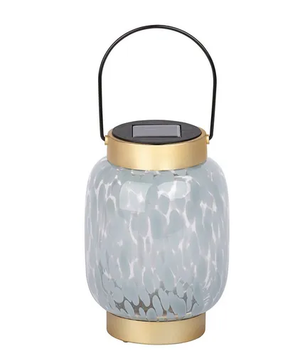Dehner LED Solarleuchte Lea, warmweißes Licht, Ø 12 cm, Höhe 17 cm, IP44, Glas / Metall, Warmweiß, trendige Gartenleuchte mit Dämmerungssensor, Leuchtdauer 6 Stunden