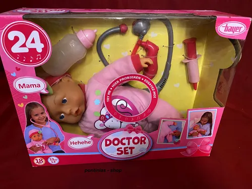 Bayer Design Doktorpuppe 93378AA - Interaktive Babypuppe mit Babylauten - Puppenset mit 33 cm großer Puppe, Fläschchen und Arzt-Zubehör für kreative Rollenspiele. Die Puppe spricht 24 Babylaute und ist ideal für unterwegs.