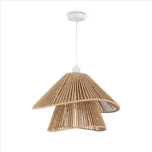 Paco Home LED Pendellampe Wohnzimmer Pendelleuchte Esszimmer Hängeleuchte Küche Lampenschirm Papier Deko Boho Style E27, Farbe:Weiß, Leuchtenart/Farbe:Typ 5