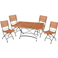 Garden Pleasure Gartenmöbel-Set Wien 5-teilig mit Klappstühlen - Lounge-Gartenmöbel im charmanten Kaffeehausstil, FSC®-zertifiziertes Eukalyptusholz mit raffinierter Ausziehfunktion und platzsparenden Klappstühlen für flexibles Entspannen im Freien.