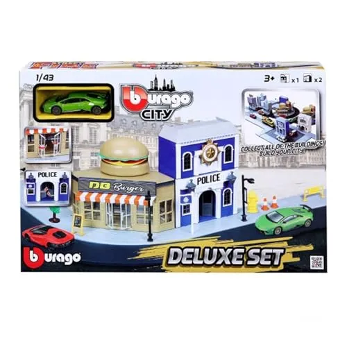Bburago B18-31507 Street FIRE City Deluxe Playest with 2 Die-Cast Cars-1:43 Scale Other License Toy Play Set