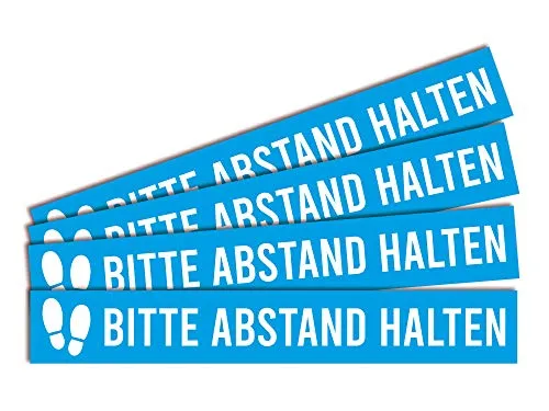 Fußbodenaufkleber Abstand halten | 80x12cm | Rutschhemmung R11 - Praktisches 4er Set Fußbodenaufkleber mit stabiler Folie und UV-Schutz. Ideal für saubere, glatte Böden. Rutschhemmend nach DIN 51130, leicht anzubringen und rückstandsfrei entfernbar. Perfekt für sichere Abstandsmarkierungen!